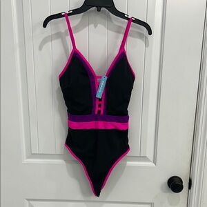 Black and Pink One-Piece Swimsuit